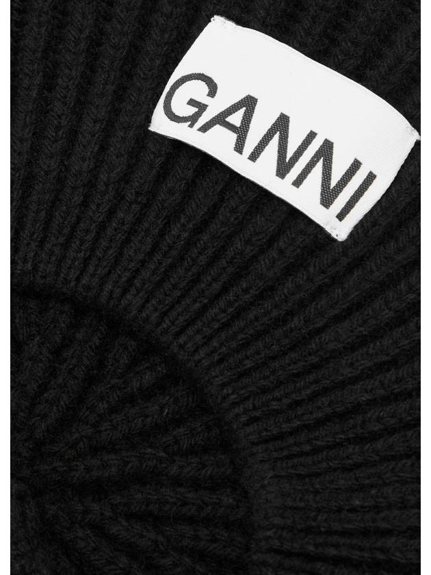 Logo Wool Beret Black Women s - GANNI - BALAAN 5