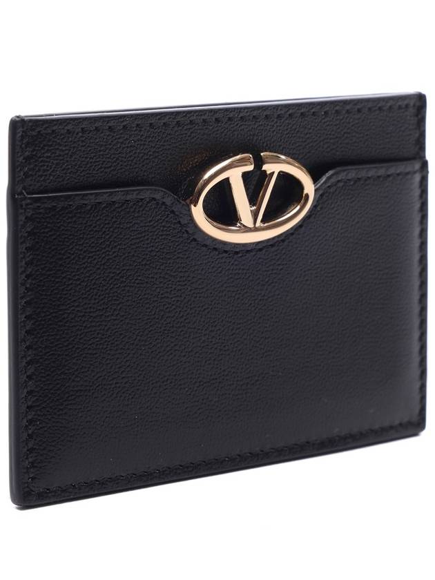 V Logo Signature Leather Card Wallet Black - VALENTINO - BALAAN 4