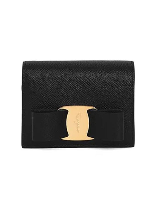 Vara Bow Gloss Flap Half Wallet Black - SALVATORE FERRAGAMO - BALAAN 2