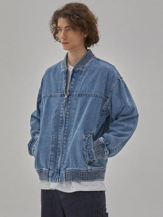 Denim Oversized Fit Bomber Jacket Indigo - CORK - BALAAN 1