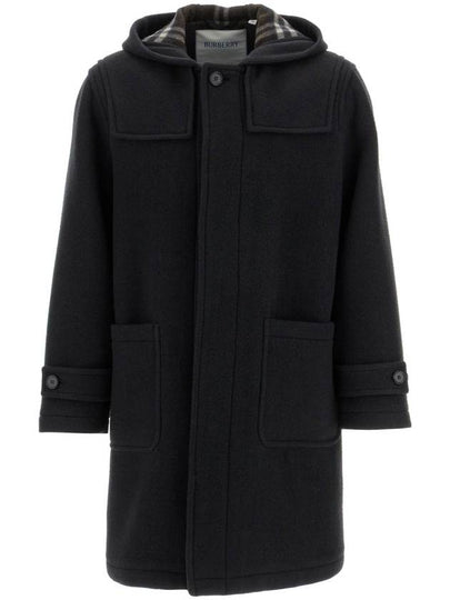 Hooded Wool Duffel Coat Black - BURBERRY - BALAAN 2