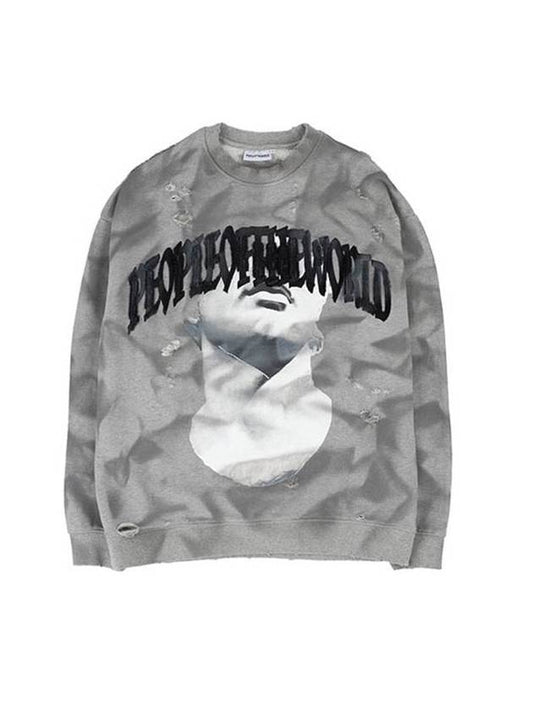 Unisex Damaged Over Sweatshirt Grey - PEOPLE OF THE WORLD - BALAAN 1