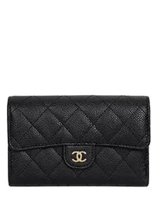 Classic Flap Caviar Gold Hardware Medium Wallet Black - CHANEL - BALAAN 6