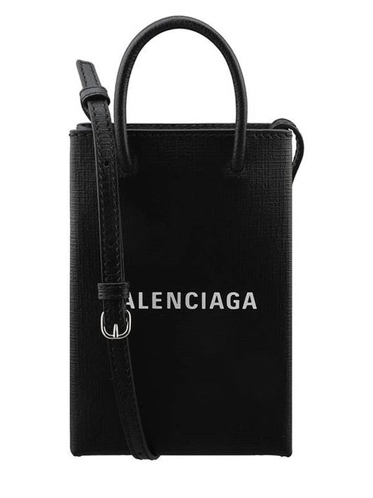 Logo Leather Phone Holder Mini Bag Black - BALENCIAGA - BALAAN 2
