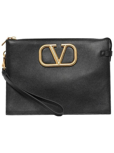 V Logo Signature Clutch Bag Black - VALENTINO - BALAAN 1