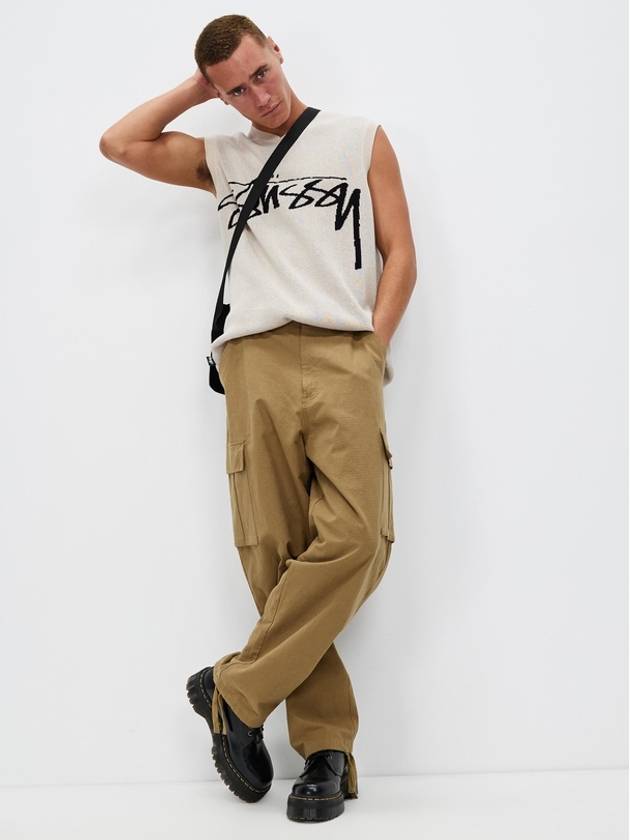 Smooth Stock Logo Knit Vest Cream - STUSSY - BALAAN 6