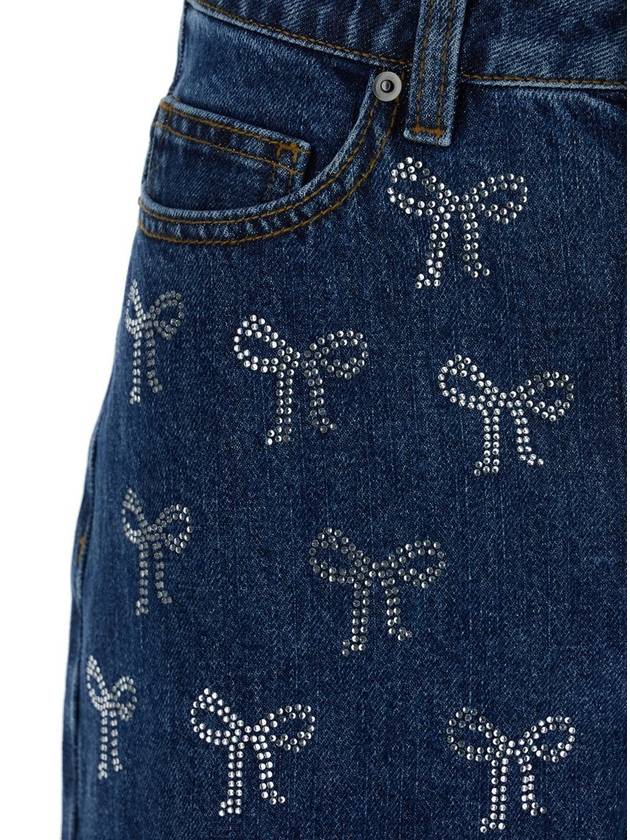 Blue Jeans With All-Over Rhinestoned Bow Embellishments In Denim Woman - SELF PORTRAIT - BALAAN 3