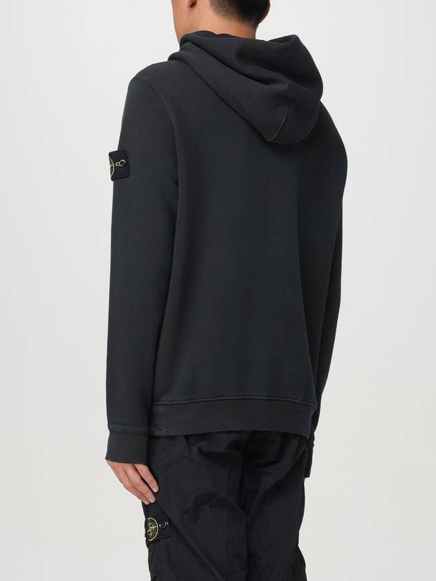 Old Effect Cotton Diagonal Fleece Hoodie Black - STONE ISLAND - BALAAN 3