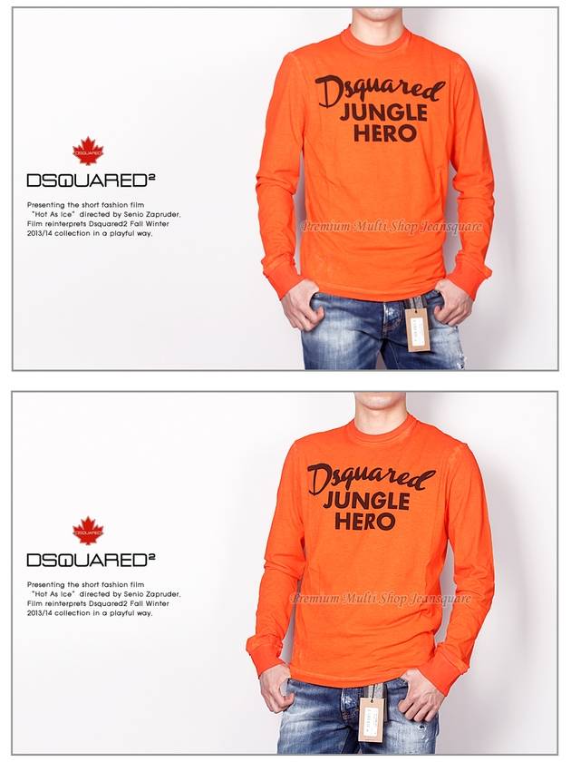 Men's JUNGLE HERO Long Sleeve TShirt 74GC0898 Orange - DSQUARED2 - BALAAN 3