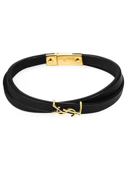 Opyum Double Wrap Leather Bracelet Black - SAINT LAURENT - BALAAN 2