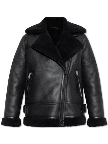 Solar Oversized Shearling Biker Jacket Black - ALLSAINTS - BALAAN 1