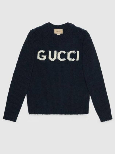 Logo Intarsia Wool Knit Top Navy - GUCCI - BALAAN 2