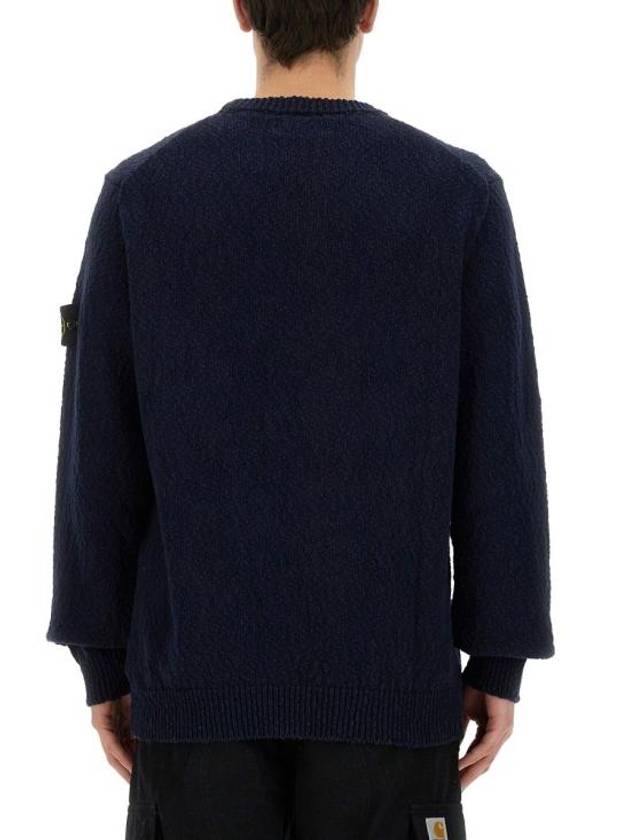 Logo Badge Knotted Crew Neck Cotton Knit Top Navy - STONE ISLAND - BALAAN 7