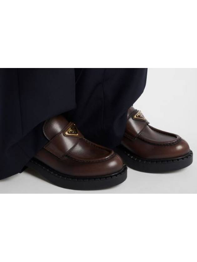 Triangle Logo Leather Loafers Chocolate - PRADA - BALAAN 8