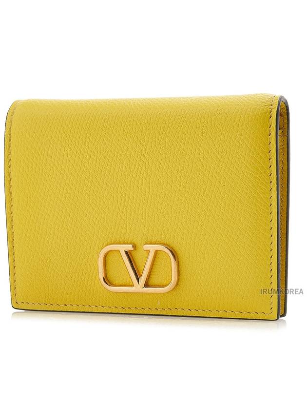 Compact V Logo Signature Calfskin Half Wallet Cedar Yellow - VALENTINO - BALAAN 3