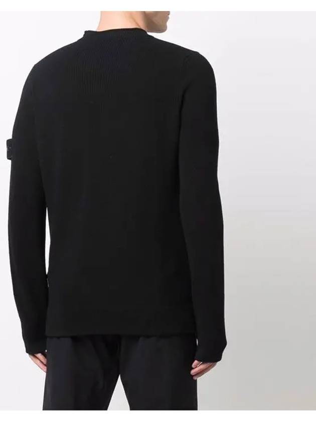 Wappen Patch Crew Neck Ribbed Wool Knit Top Black - STONE ISLAND - BALAAN 6