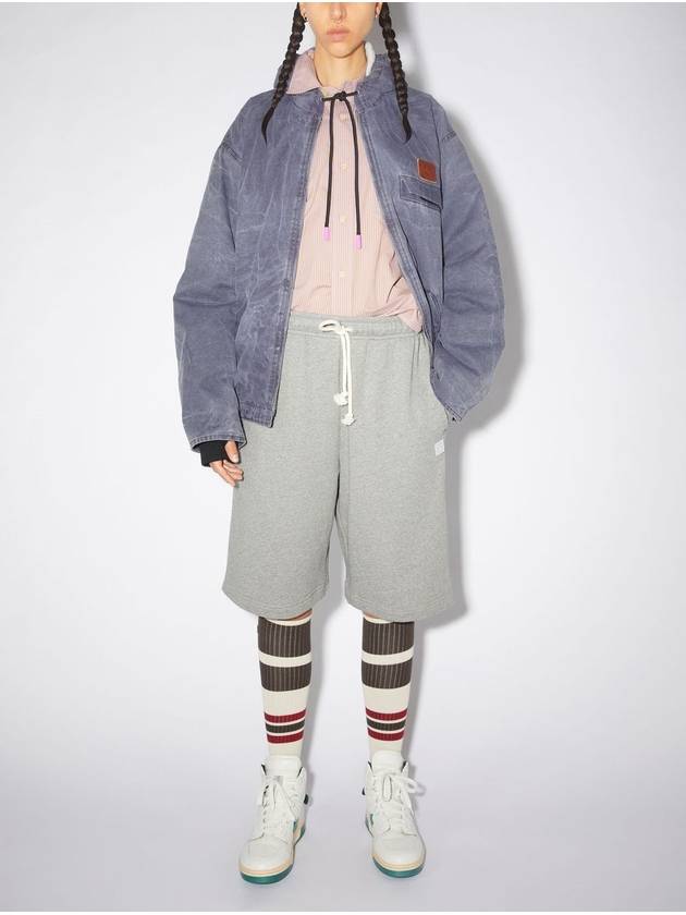 Studios Face Logo Fleece Sweat Shorts Gray - ACNE STUDIOS - BALAAN.