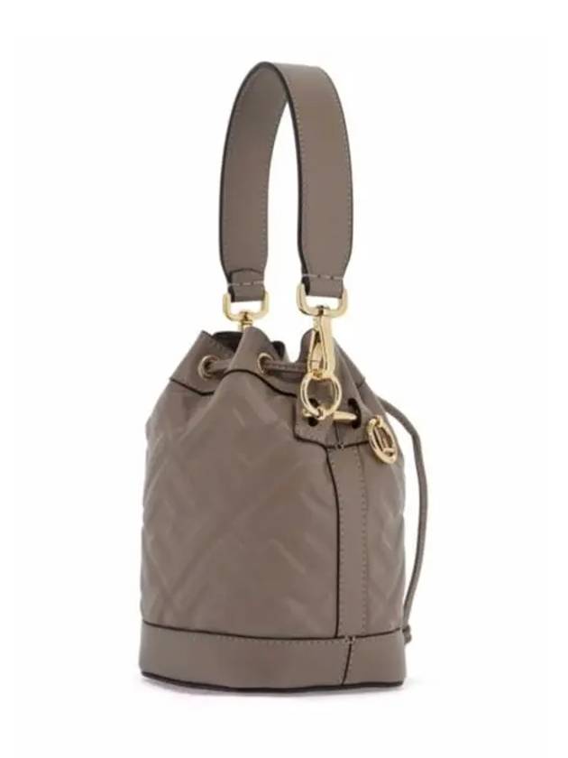 Mon Tresor FF Motif Leather Mini Bucket Bag Grey - FENDI - BALAAN 3