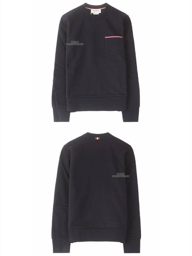 Men's Three-Stripe Tab Pocket Loopback Crew Neck Sweatshirt Navy - THOM BROWNE - BALAAN 5