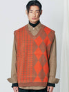 Argyle Houndstooth Half Half Knit Vest Orange - S SY - BALAAN 3