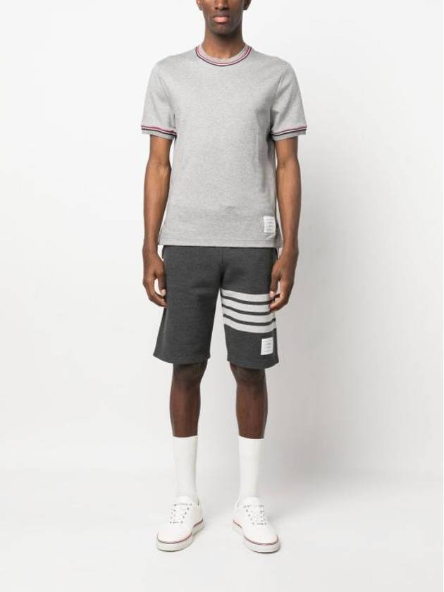 RWB Trimmed Cotton Short Sleeve T-Shirt Grey - THOM BROWNE - BALAAN 3