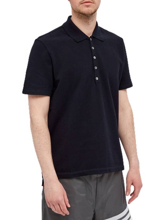 Men's Cotton Pique Center Bag Striped Short Sleeve Polo Shirt  Navy - THOM BROWNE - BALAAN 6