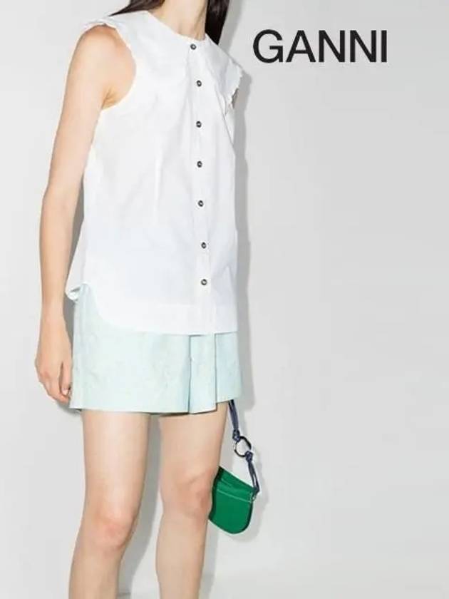 Ruffle Collar Button Sleeveless Shirt White - GANNI - BALAAN 4