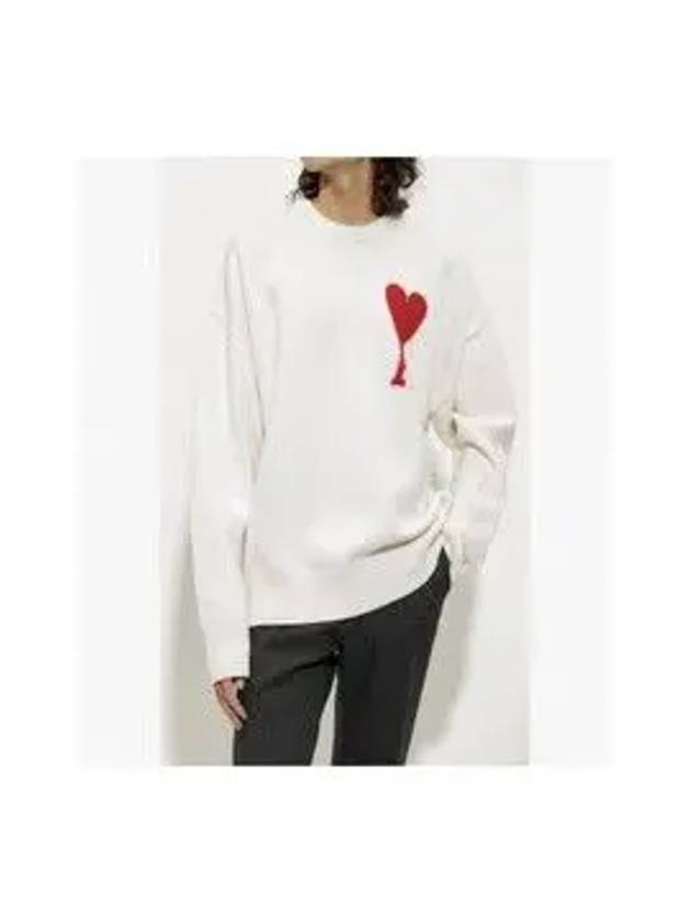 Big Heart Logo Knit Top White - AMI - BALAAN 7