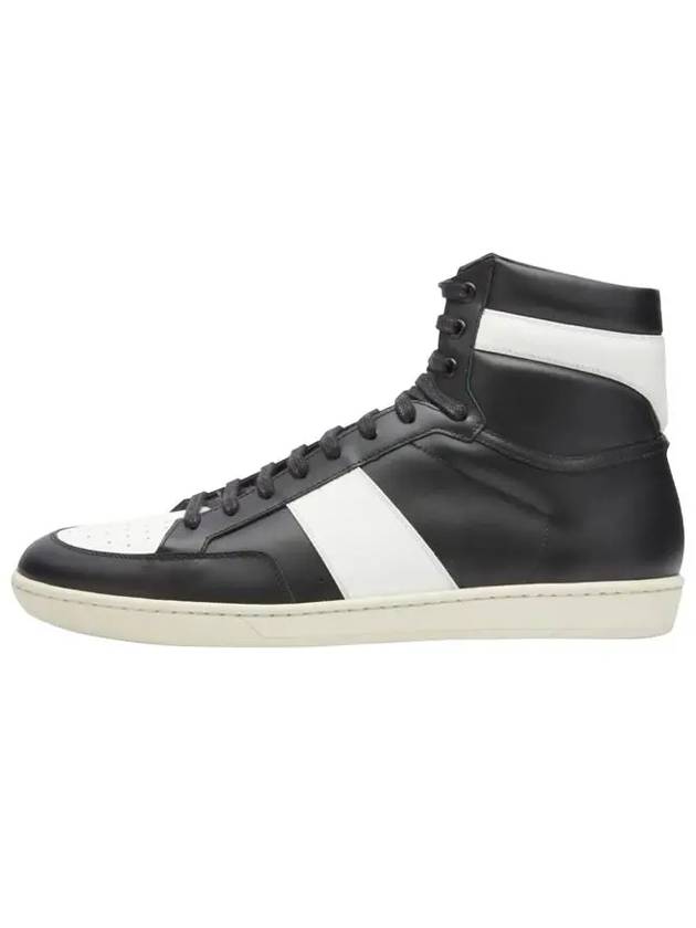 Men's White Line Leather High Top Sneakers Black - SAINT LAURENT - BALAAN.