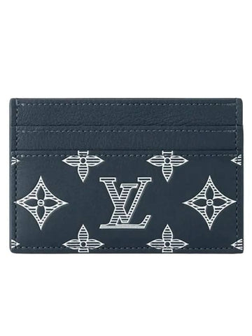 Double Monogram Shadow Calfskin Card Wallet Navy - LOUIS VUITTON - BALAAN 1