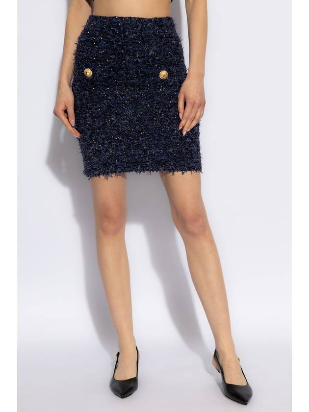 Balmain Tweed Skirt With Lurex Thread, Women's, Navy Blue - BALMAIN - BALAAN 3