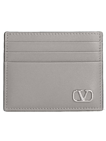 V Logo Signature Card Wallet Pearl Grey - VALENTINO - BALAAN 1