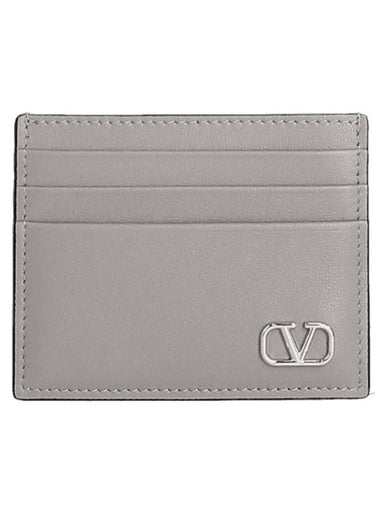 V Logo Signature Card Wallet Pearl Grey - VALENTINO - BALAAN 1