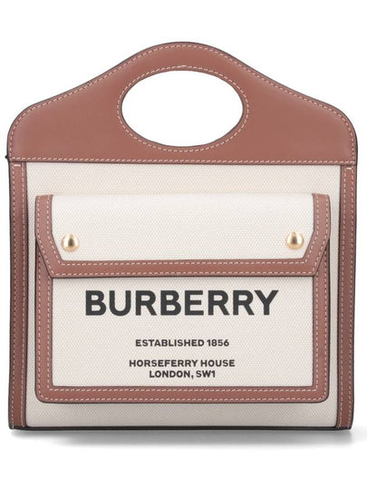 Mini Two-Tone Canvas And Leather Pocket Bag Natural Malt Brown - BURBERRY - BALAAN 2