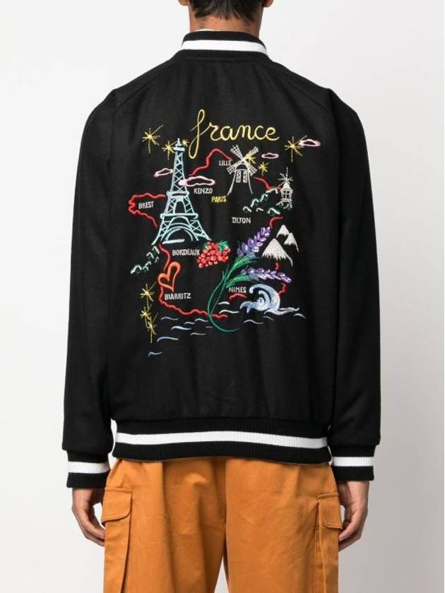 Embroidered French Reversible Bomber Jacket Black - KENZO - BALAAN 7