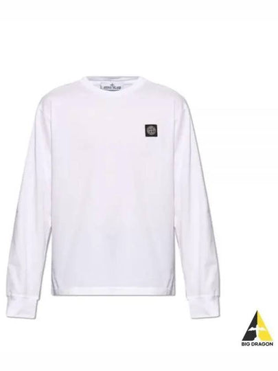 Logo Patch Cotton Jersey Long Sleeve T-Shirt White - STONE ISLAND - BALAAN 2