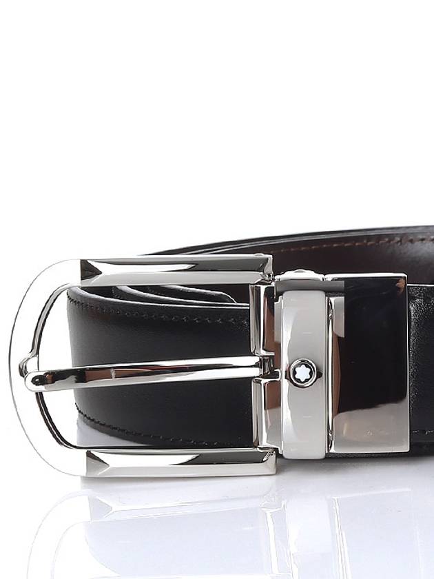 Round Buckle 30mm Reversible Leather Belt Black Brown - MONTBLANC - BALAAN 5