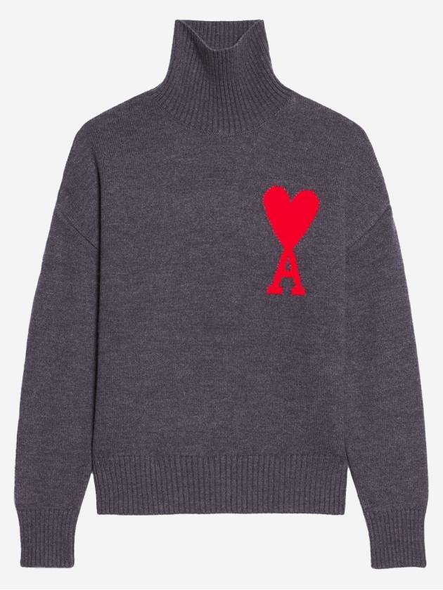 Big Heart Logo Wool Knit Turtleneck Grey - AMI - BALAAN 2