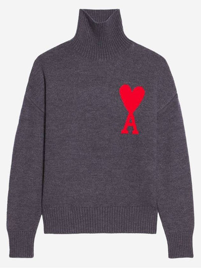 Big Heart Logo Wool Knit Turtleneck Grey - AMI - BALAAN 2