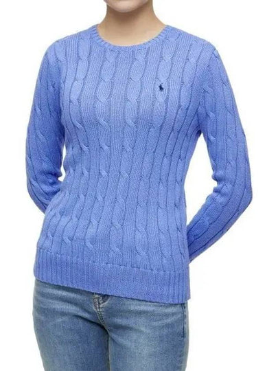 W cable knit cotton crewneck sweater blue - POLO RALPH LAUREN - BALAAN 2