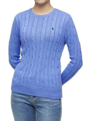 W cable knit cotton crewneck sweater blue - POLO RALPH LAUREN - BALAAN 1