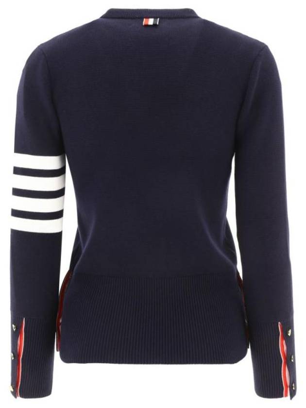 Milano Stitch Crewneck 4-Bar Cotton Crepe Knit Top Navy - THOM BROWNE - BALAAN 3