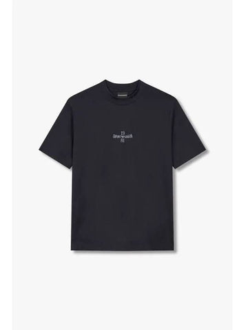 Men s Center Logo Mock Neck T Shirt Dark Navy - EMPORIO ARMANI - BALAAN 1