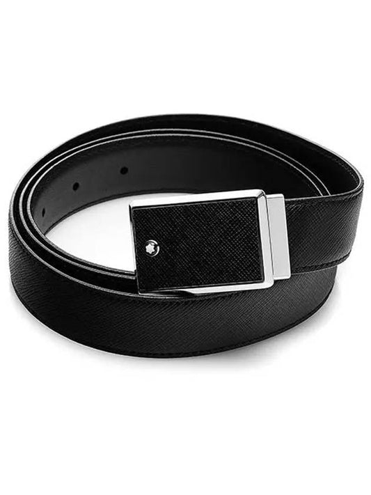 Plate Buckle Saffiano Leather Belt Black - MONTBLANC - BALAAN 2