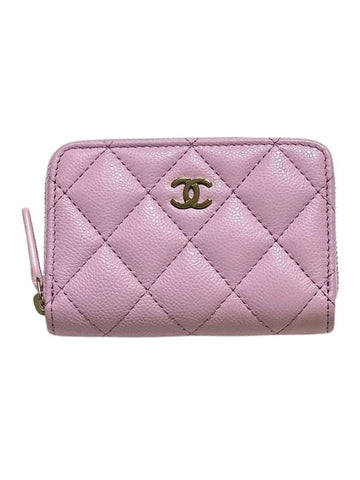 Classic CC Logo Caviar Zipper Card Wallet Pink - CHANEL - BALAAN 1