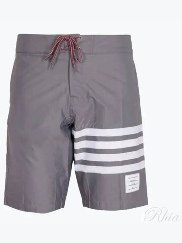 Men's Diagonal Drawstring Waist Board Swim Shorts Mid Grey - THOM BROWNE - BALAAN 2