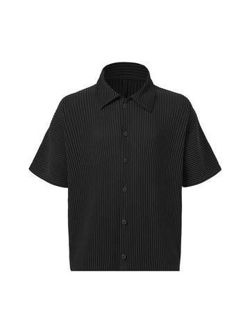 Full-Open Pleats Short Sleeve Shirt Black - MONPLISSE - BALAAN 1