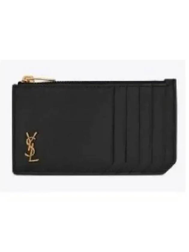 Monogram Leather Gold Zipper Card Wallet Black - SAINT LAURENT - BALAAN 2