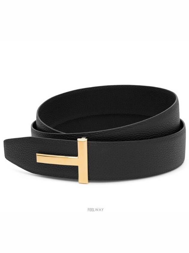 Gold Soft Grain Leather T Icon Belt Brown Black - TOM FORD - BALAAN 7