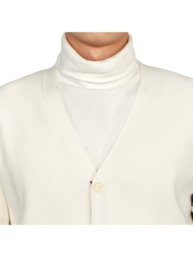 V-Neck Diagonal Armband Cardigan White - THOM BROWNE - BALAAN 8